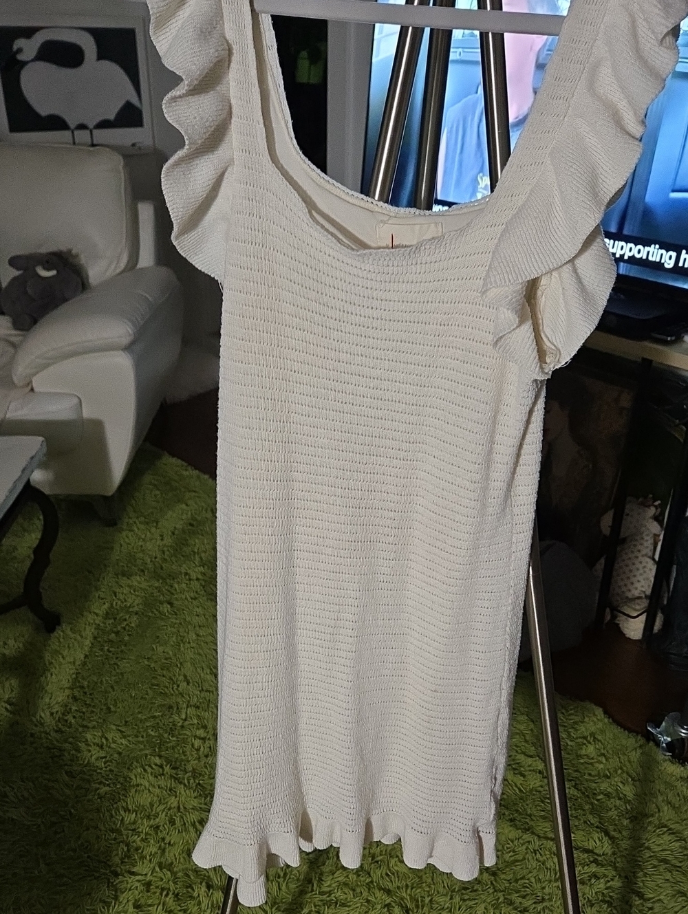 Anthropologie Cream Knit Ruffle Tank